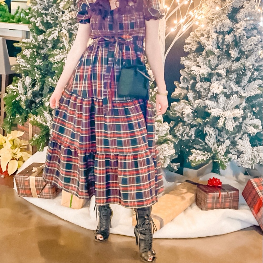 Aura Plaid Midi Dress - Red and Green